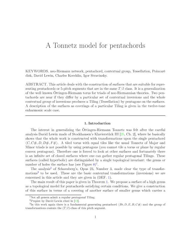 A Tonnetz Model For Pentachords