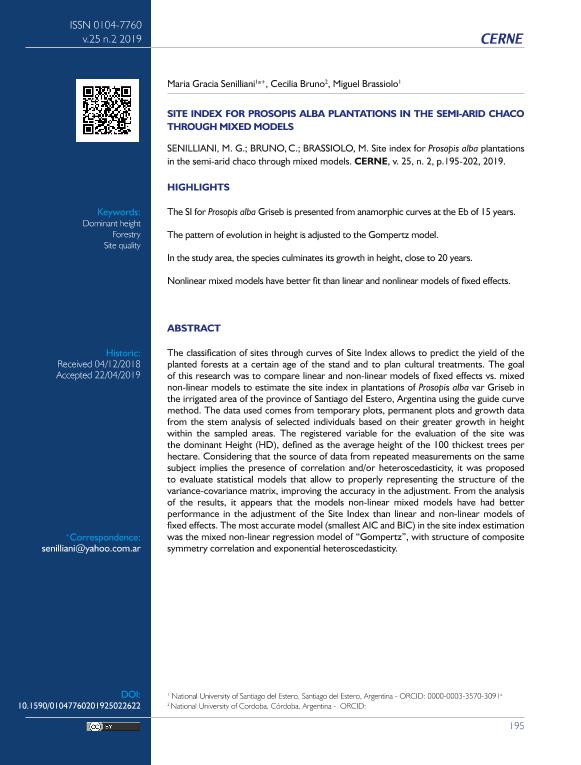 Site index for Prosopis alba plantations in the semi arid chaco