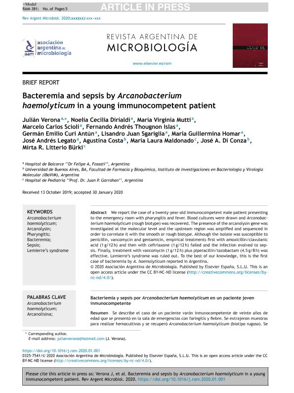 Bacteremia And Sepsis By Arcanobacterium Haemolyticum In A Young Immunocompetent Patient