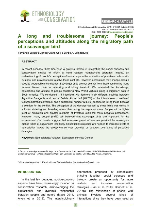A long and troublesome journey: People's perceptions and attitudes along the migratory path of a scavenger bird A long and troublesome journey: People's perceptions and attitudes along the migratory path of a scavenger bird