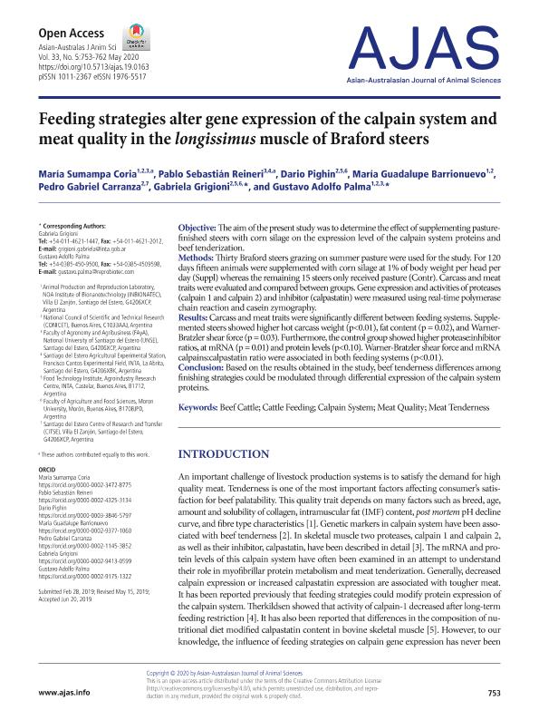 Feeding strategies alter gene expression of the calpain system and meat  quality in the longissimus muscle of Braford steers