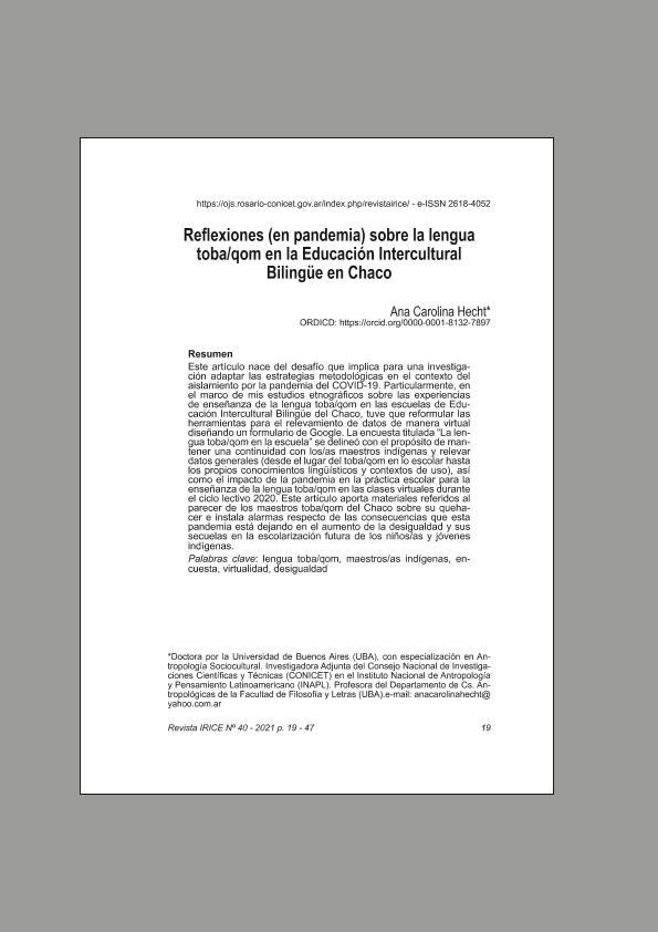Reflexiones en pandemia sobre la lengua toba qom en la educaci n