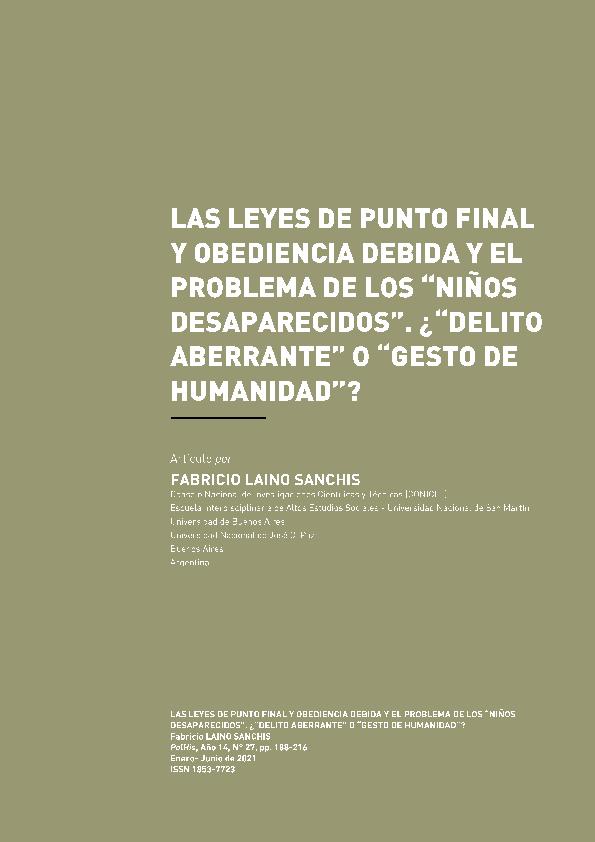 Las Leyes De Punto Final Y Obediencia Debida Y El Problema De Los ...