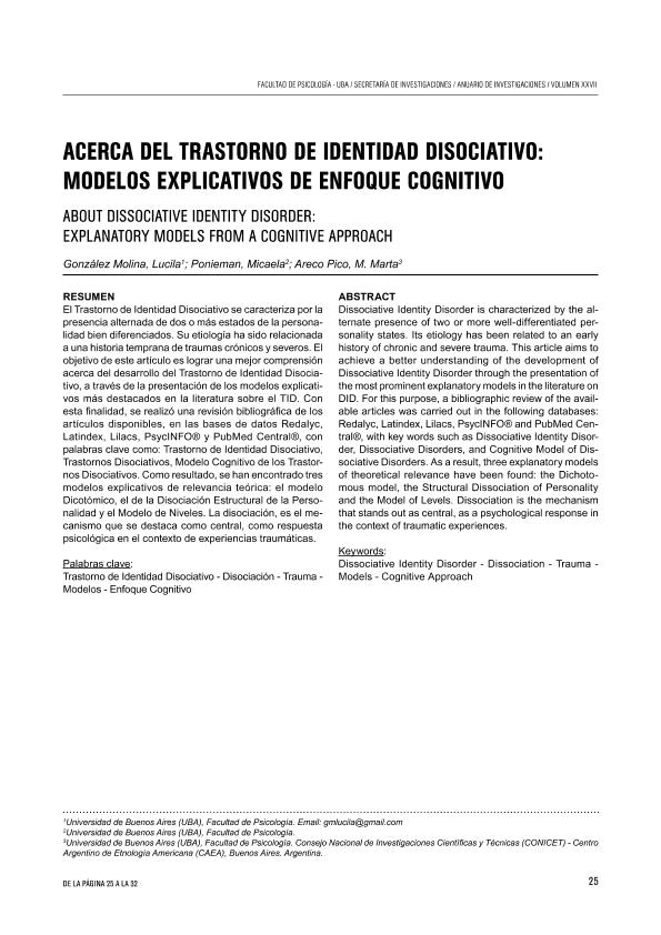 Acerca Del Trastorno De Identidad Disociativo: Modelos Explicativos De ...