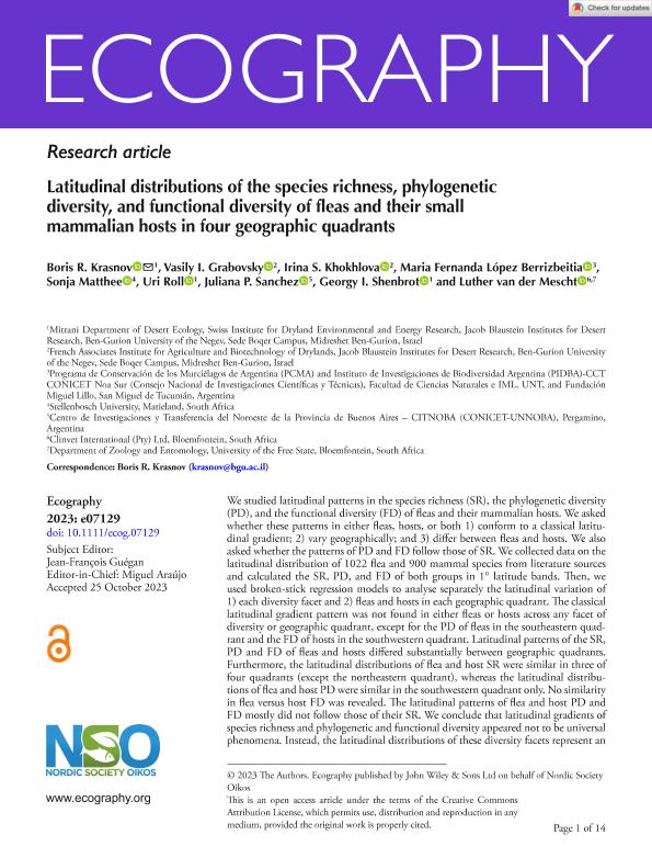 Latitudinal Distributions Of The Species Richness, Phylogenetic ...