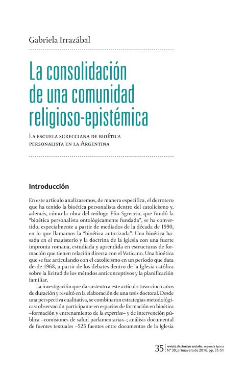 La consolidación de una comunidad religioso-epistémica