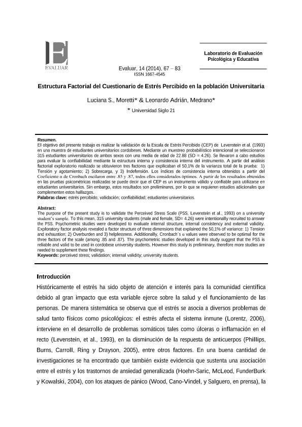 Estructura Factorial Del Cuestionario De Estrés Percibido En La ...