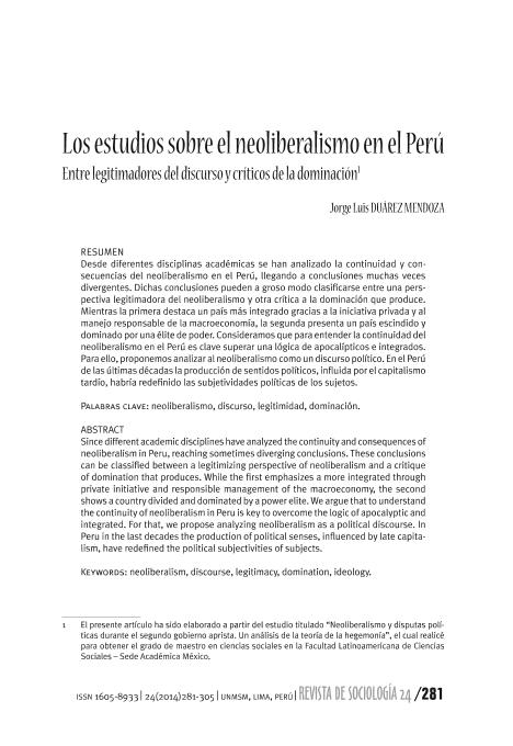 Los estudios sobre el neoliberalismo en el Perú