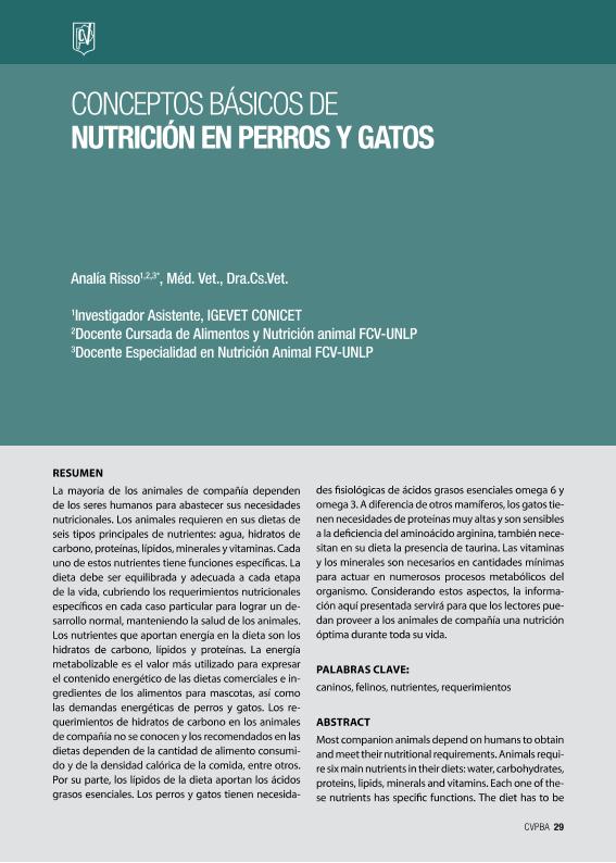 Conceptos Básicos de Nutrición en perros y gatos Conceptos Básicos de Nutrición en perros y gatos