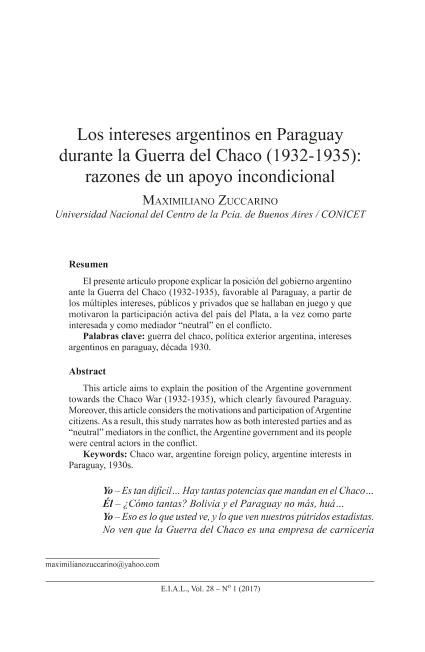 Los intereses argentinos en Paraguay durante la Guerra del Chaco