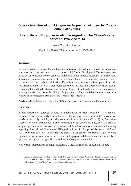 Educaci n intercultural biling e en Argentina el caso del Chaco