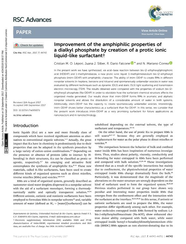 Improvement Of The Amphiphilic Properties Of A Dialkyl Phosphate By Creation Of A Protic Ionic Liquid Like Surfactant