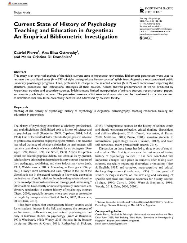 Current State Of History Of Psychology Teaching And Education In Argentina Current State Of History Of Psychology Teaching And Education In Argentina