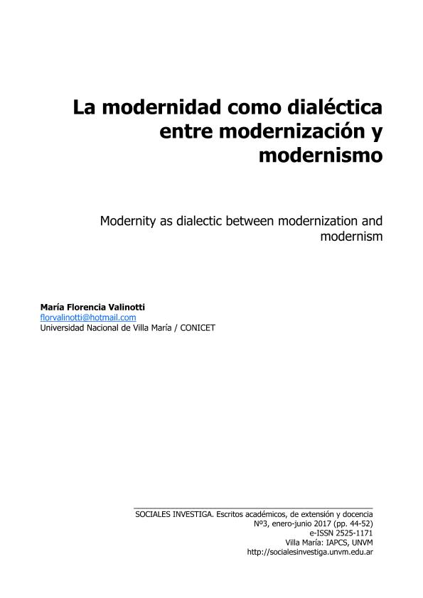 La Modernidad Como Dialéctica Entre Modernización Y Modernismo.