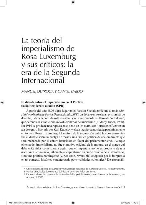 La teoría del imperialismo de Rosa Luxembur y sus críticos: La era de la  Segunda Internacional