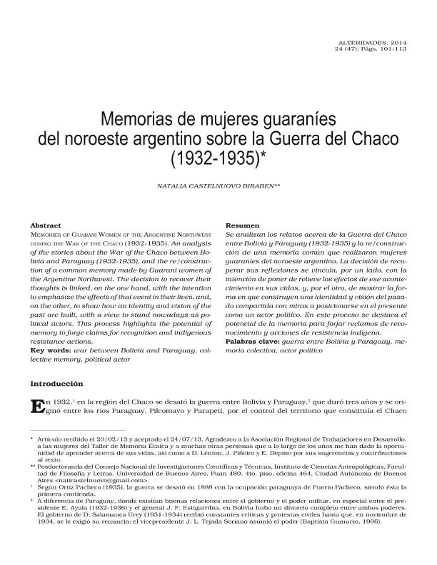 Memorias de mujeres guaran es del noroeste argentino sobre la