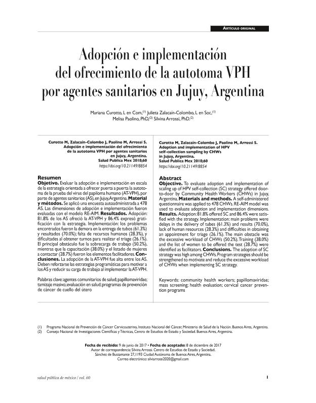 Adopci\u00f3n e implementaci\u00f3n del ofrecimiento de la autotoma VPH por ...